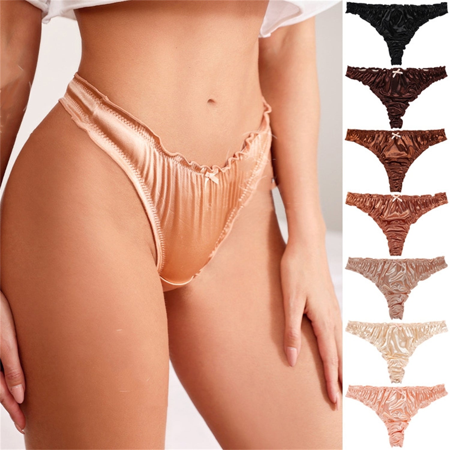 Satin Velvet Touch Satin T-back Panty Set – 7 PCS of Sensual Elegance