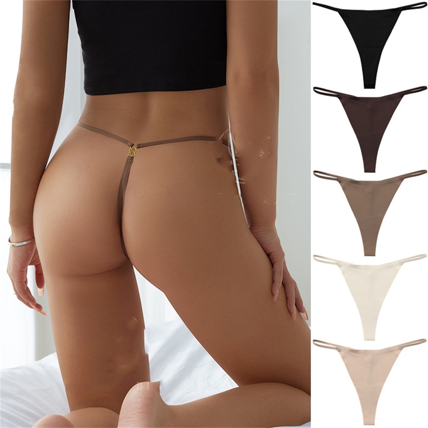 Seamless Ice Silk T-Back Panties – 5-Pack
