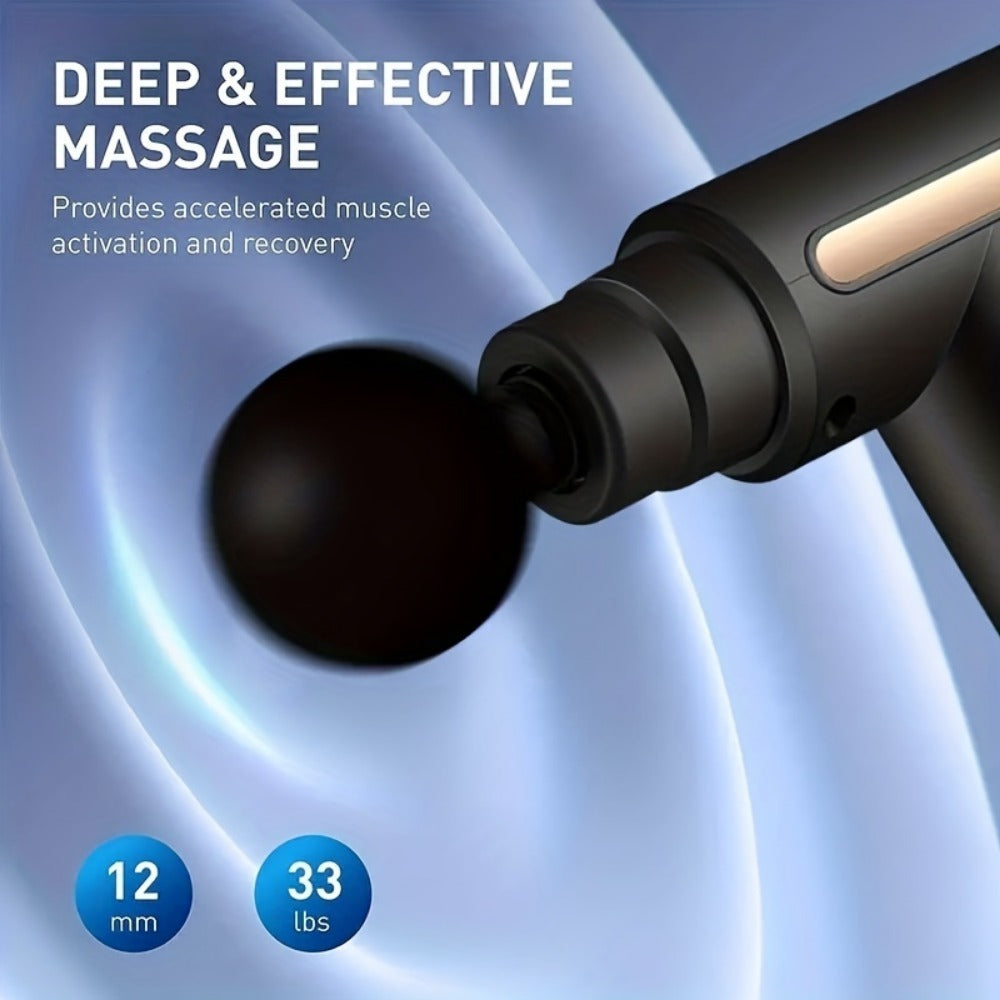 Mini Rechargeable Muscle Massager Gun – Deep Tissue Relief with Multiple Heads