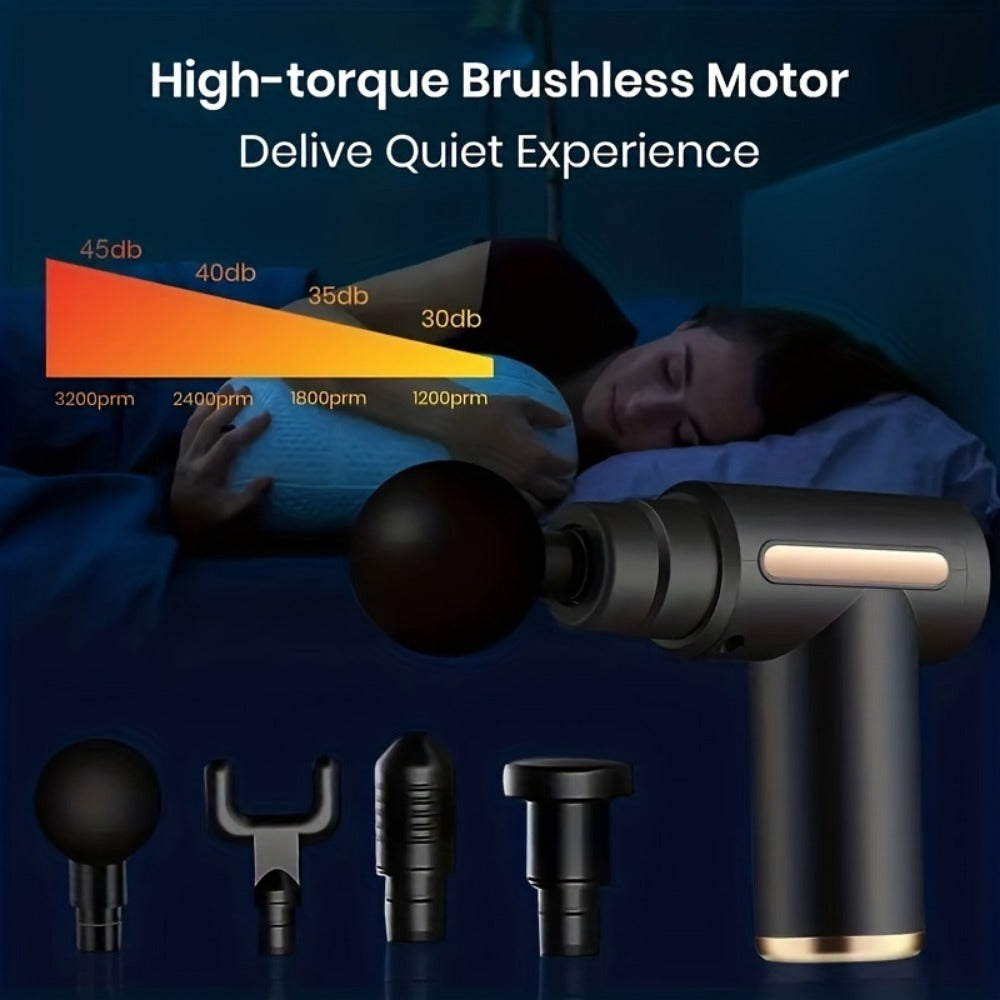 Mini Rechargeable Muscle Massager Gun – Deep Tissue Relief with Multiple Heads