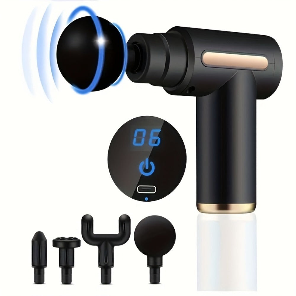 Mini Rechargeable Muscle Massager Gun – Deep Tissue Relief with Multiple Heads